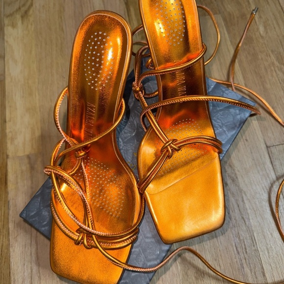 Orange Strappy Women's Heels - Picture 1 of 4